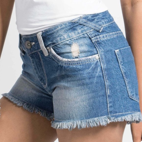 OLGYN Women’s Medium Blue Denim Shorts - Picture 3 of 4